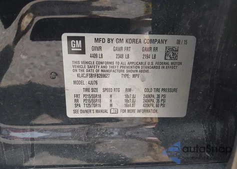 2015 Buick Encore Convenience z USA, uszkodzony, nr VIN KL4CJFSB1FB269627